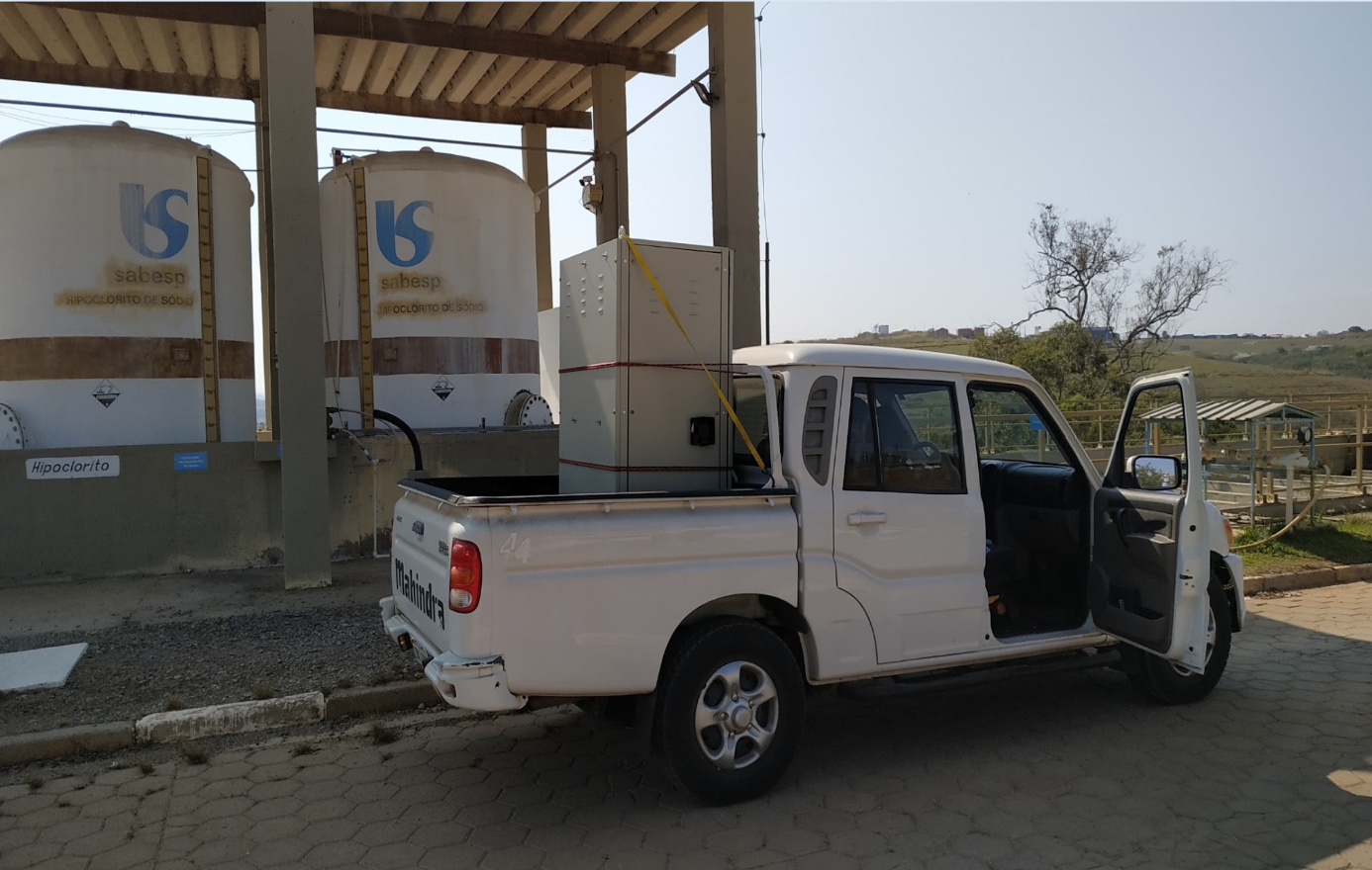 AquaSense AI equipment prepared for field deployment at a SABESP wastewater treatment site